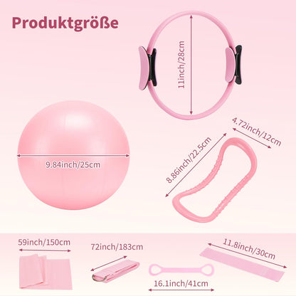 Pilates Ring Set for Women, Pilates Equipment with 5 Resistance Bands & Accessories, Pilates Ball, 14'' Magic Circle Hoop, Pilates Starter Kit for Beginners at Home