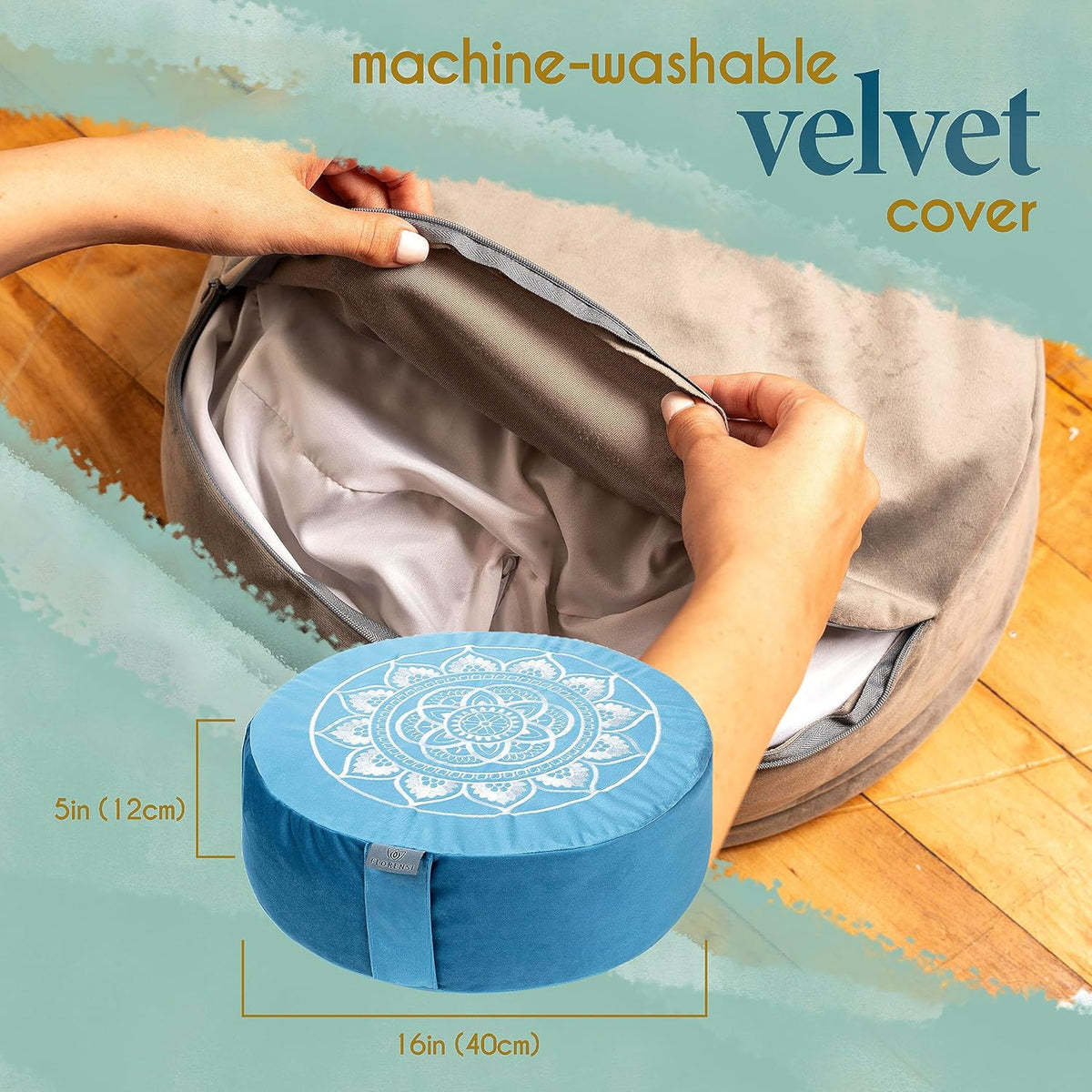 Meditation Cushion Velvet Floor Pillow with Buckwheat Fill