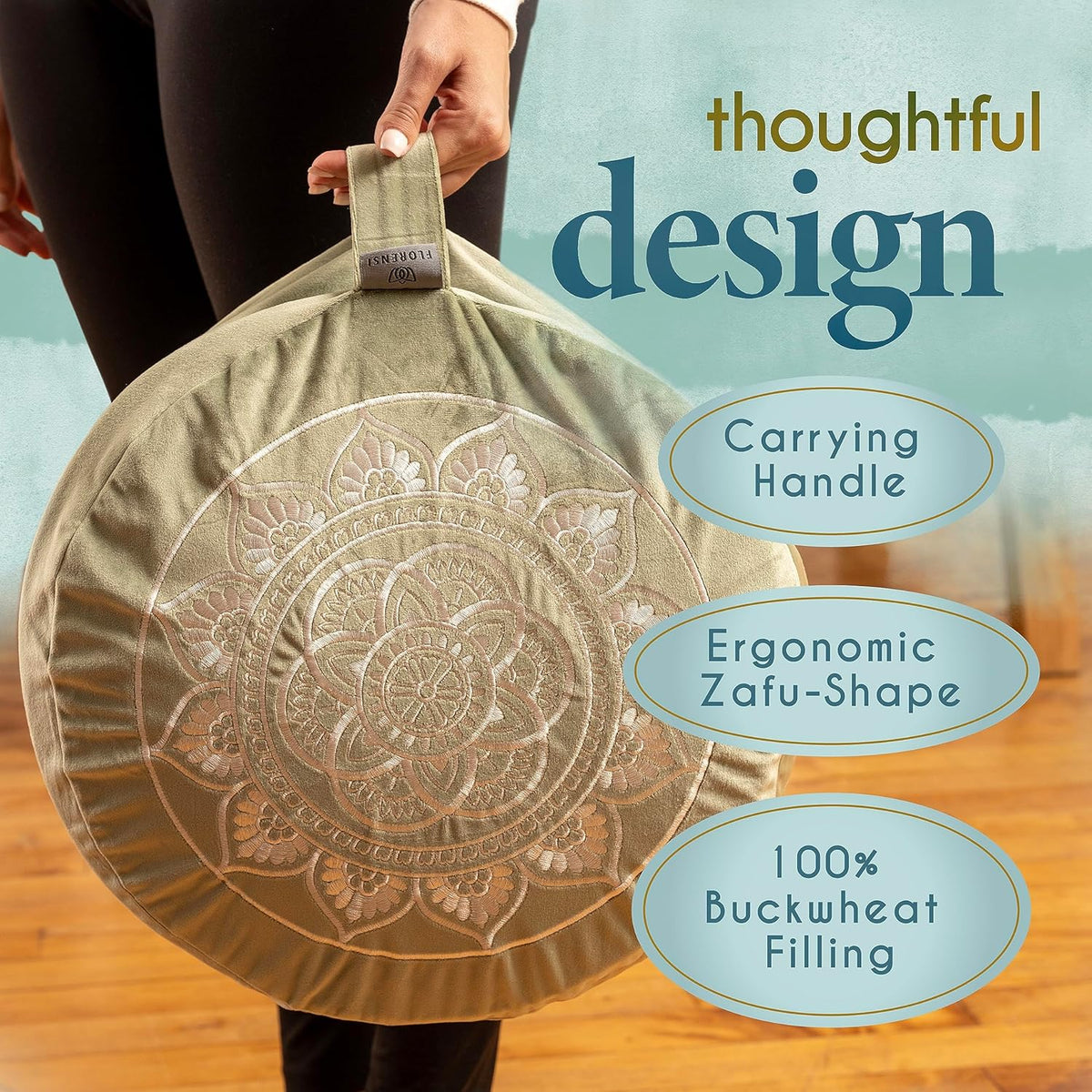 Meditation Cushion Velvet Floor Pillow with Buckwheat Fill
