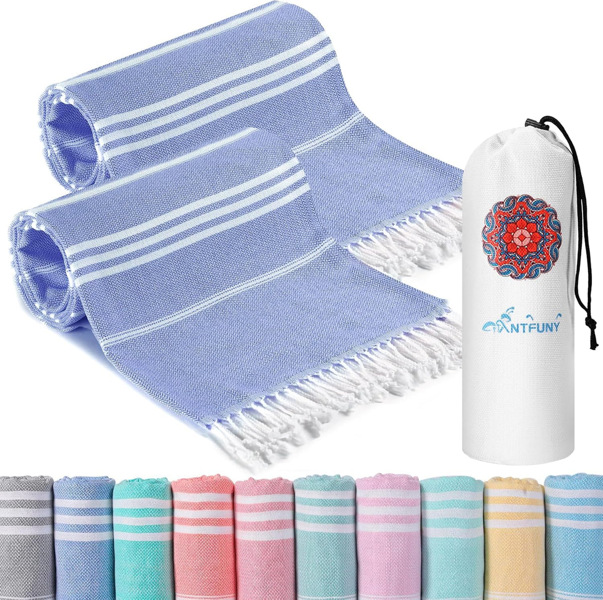 Antfuny 2 Packs Turkish Beach Towel Jumbo Extra Large XL XXL Big Oversized Giant Huge Thin Outdoor Picnic Accessories Airplane Travel Essentials Camping Gears Must Haves Yard Yoga Mat Coral