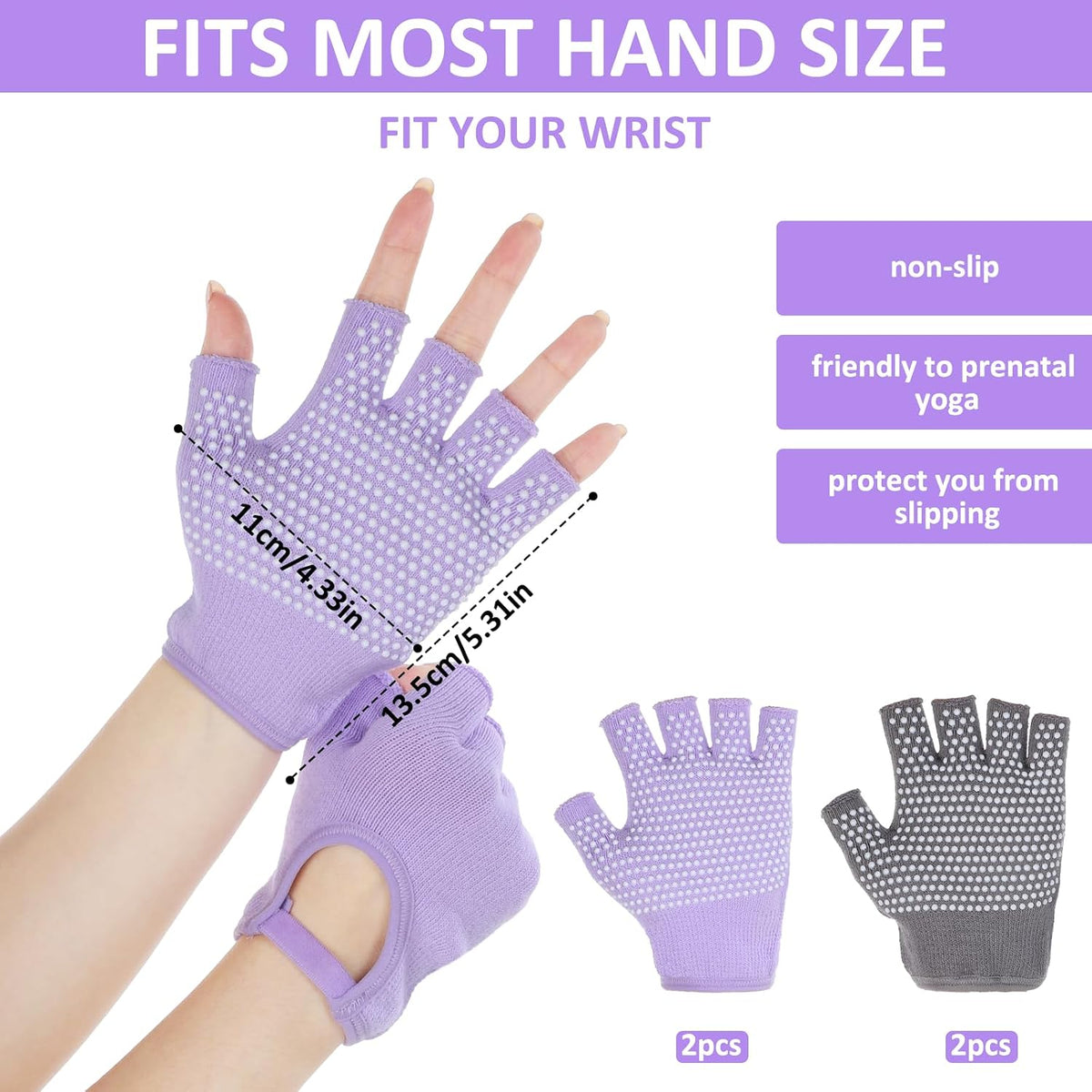 Fingerless Non Slip Gym Gloves for Women 2 Pairs Silicone Non Slip Pilates Gloves for Yoga Fitness Sports Gym One Size Fits Most Women