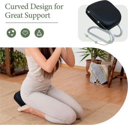 Meditation Bench, Adjustable Height Kneeling Stool with Thick Cushion, Deep Red Seiza Chair for Yoga Zen Prayer Practice