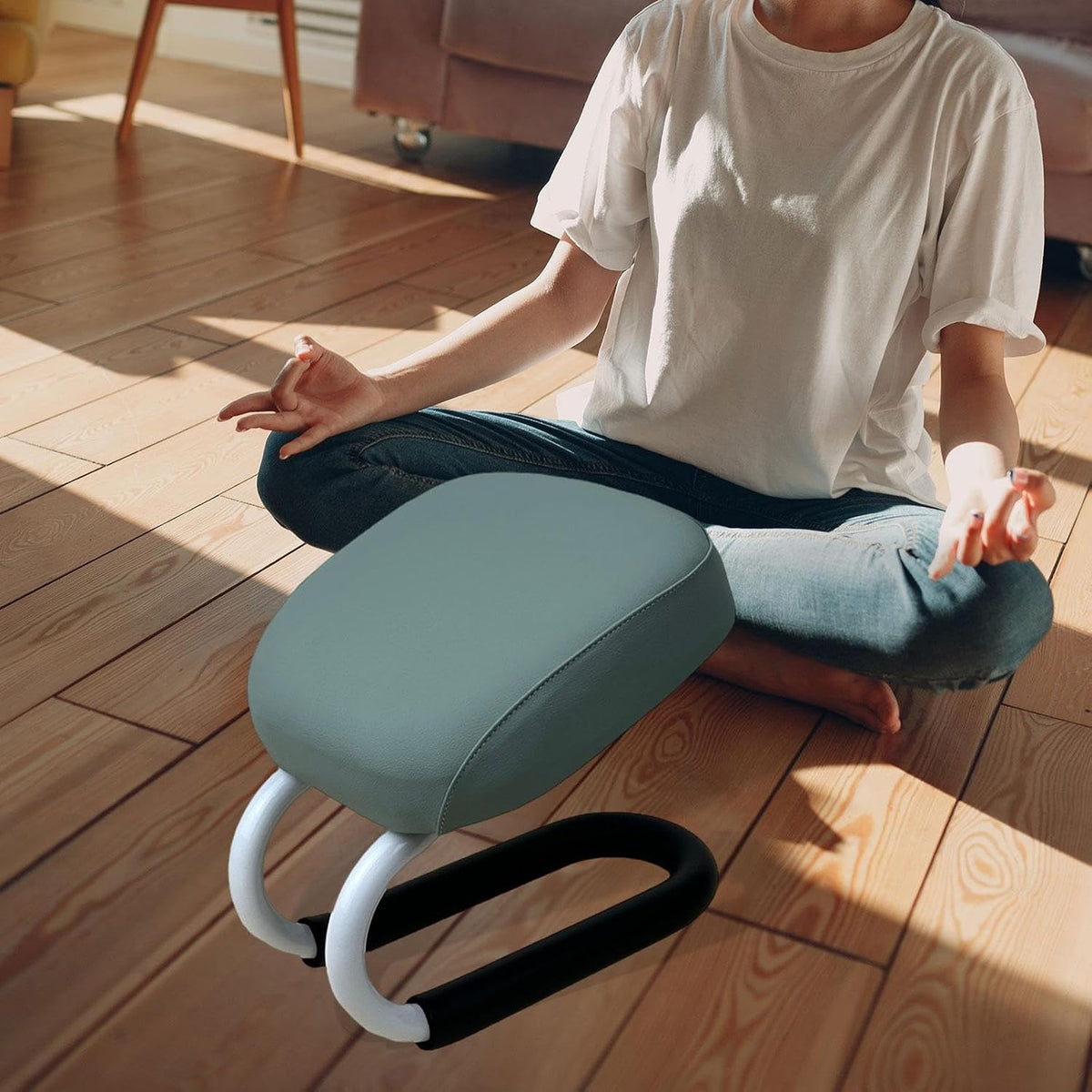 Meditation Bench, Adjustable Height Kneeling Stool with Thick Cushion, Deep Red Seiza Chair for Yoga Zen Prayer Practice