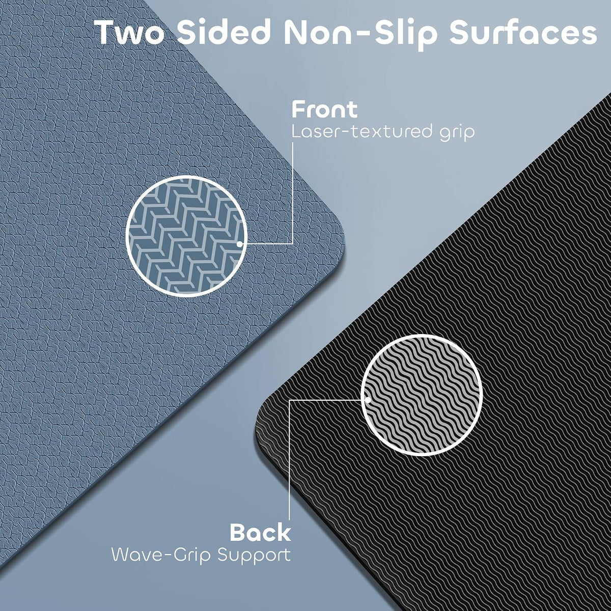 Non-slip TPE Yoga Mat for Women & Men,72"x24" Double-Sided Workout Mat for Home Gym Pilates Fitness,1/4 Inch Packable Lightweight Exercise Mat with Strap for Travel,Non Toxic Exercise Floor Mat