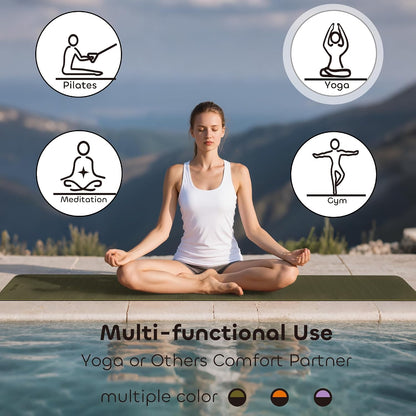 Non-slip TPE Yoga Mat for Women & Men,72"x24" Double-Sided Workout Mat for Home Gym Pilates Fitness,1/4 Inch Packable Lightweight Exercise Mat with Strap for Travel,Non Toxic Exercise Floor Mat