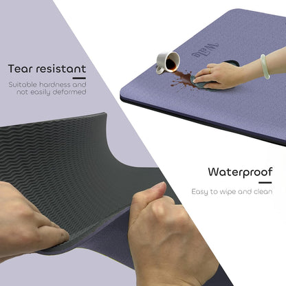 Non-slip TPE Yoga Mat for Women & Men,72"x24" Double-Sided Workout Mat for Home Gym Pilates Fitness,1/4 Inch Packable Lightweight Exercise Mat with Strap for Travel,Non Toxic Exercise Floor Mat