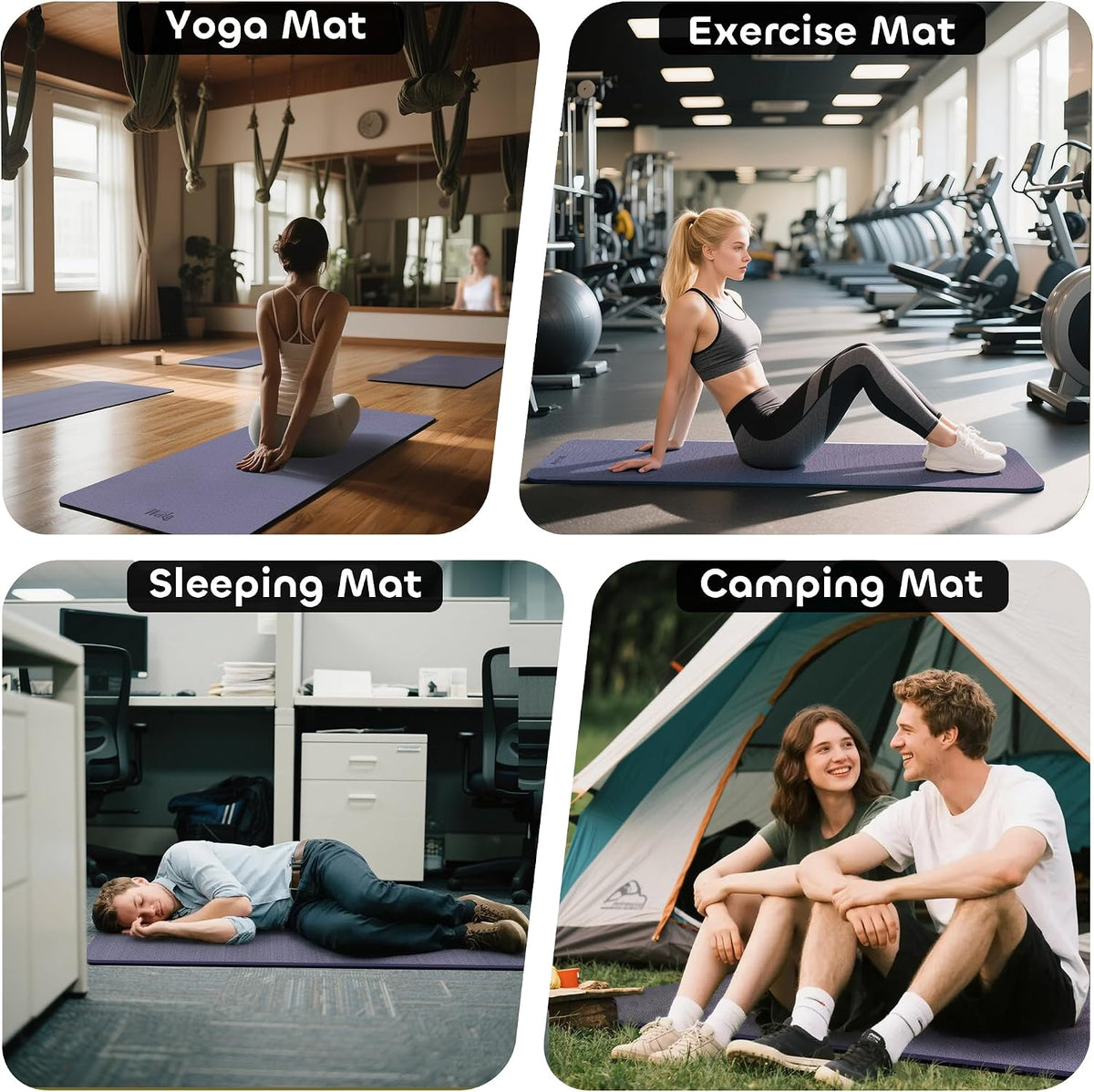 Non-slip TPE Yoga Mat for Women & Men,72"x24" Double-Sided Workout Mat for Home Gym Pilates Fitness,1/4 Inch Packable Lightweight Exercise Mat with Strap for Travel,Non Toxic Exercise Floor Mat