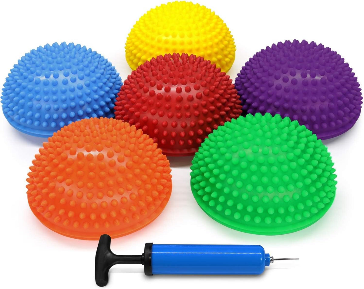 Hedgehog Balance Pods for Exercise, Core Body Balancing, Balance Pods for Youth & Adults with Hand Pump - Set of 5