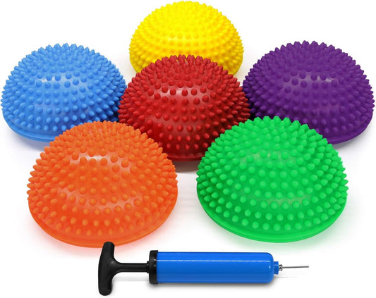 Hedgehog Balance Pods for Exercise, Core Body Balancing, Balance Pods for Youth & Adults with Hand Pump - Set of 5