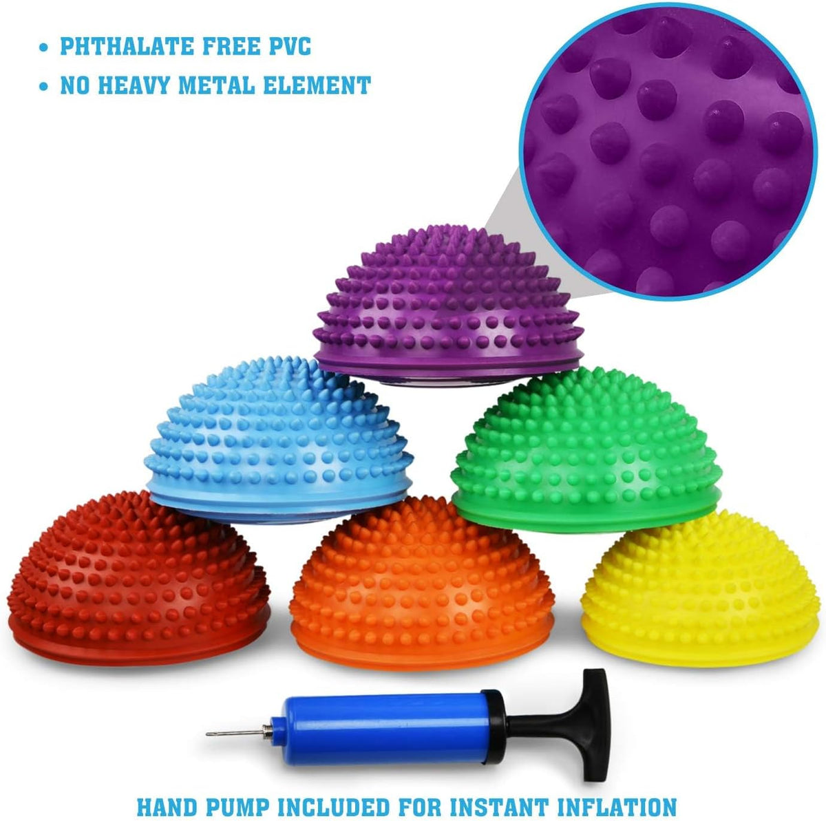 Hedgehog Balance Pods for Exercise, Core Body Balancing, Balance Pods for Youth & Adults with Hand Pump - Set of 5