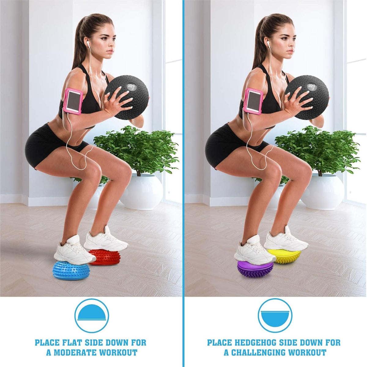 Hedgehog Balance Pods for Exercise, Core Body Balancing, Balance Pods for Youth & Adults with Hand Pump - Set of 5