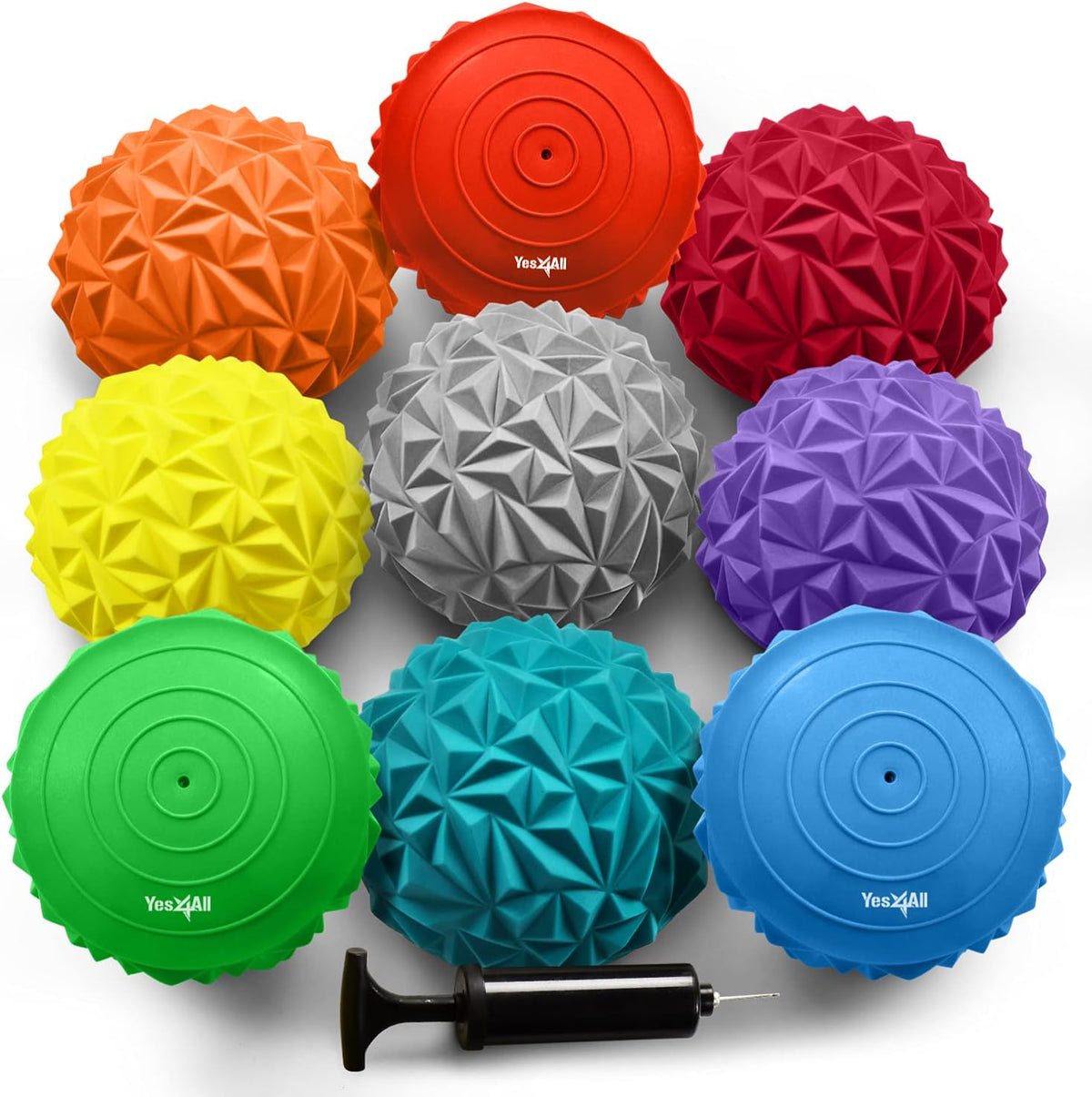 Hedgehog Balance Pods for Exercise, Core Body Balancing, Balance Pods for Youth & Adults with Hand Pump - Set of 5