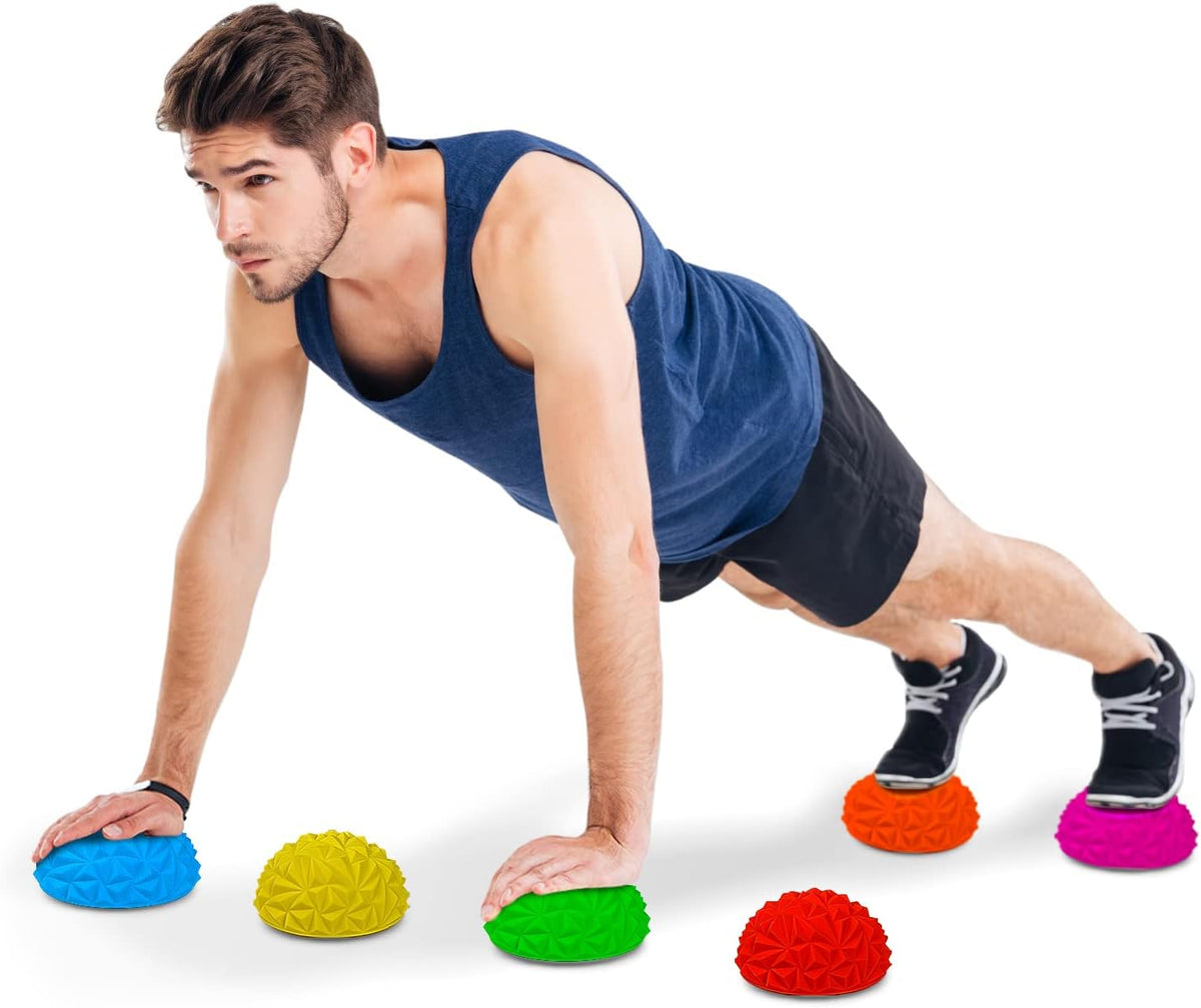 Hedgehog Balance Pods for Exercise, Core Body Balancing, Balance Pods for Youth & Adults with Hand Pump - Set of 5