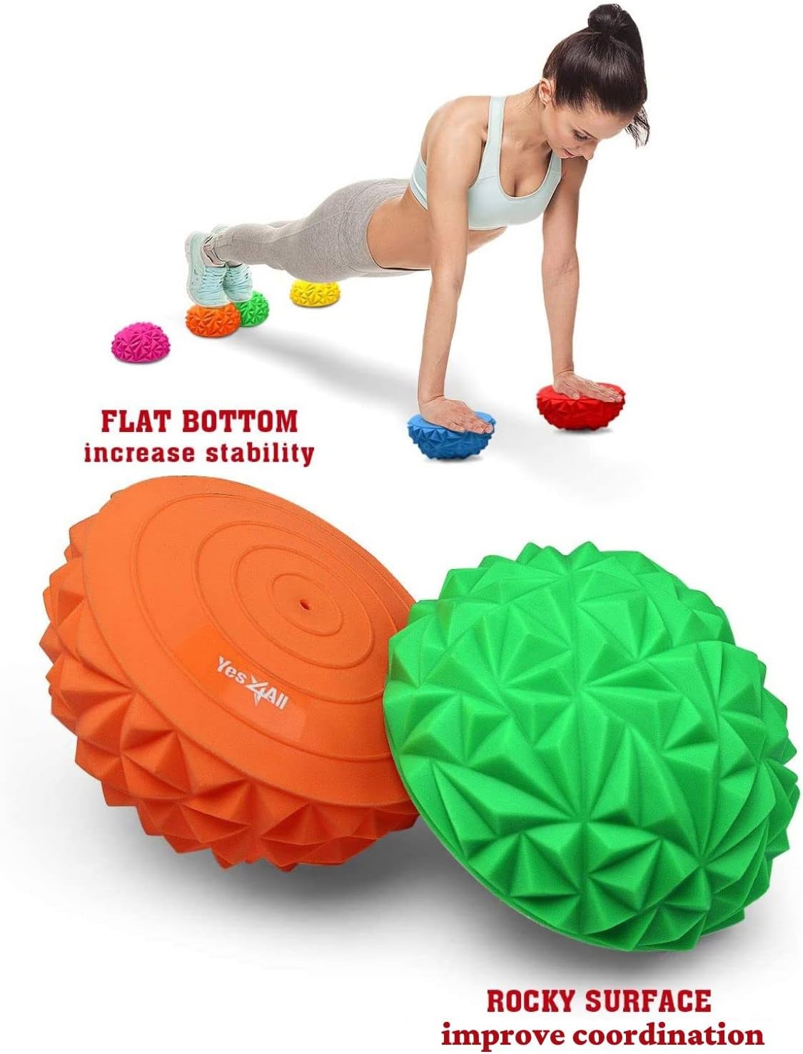 Hedgehog Balance Pods for Exercise, Core Body Balancing, Balance Pods for Youth & Adults with Hand Pump - Set of 5