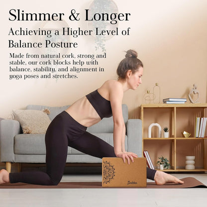 5 Pack Yoga Accessories for Women Set Yoga Block 2 Pack with Strap Massage Ball for Meditation Pilates Cork Blocks Stretching Home Gym Natural High-Density, 12"x8"x2"