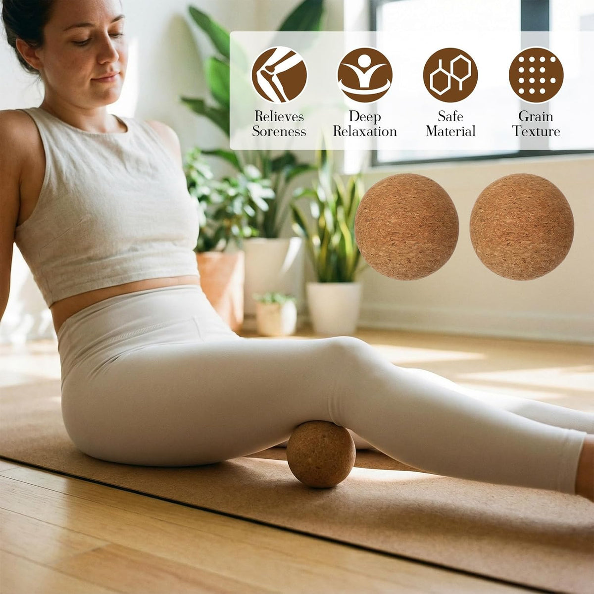 5 Pack Yoga Accessories for Women Set Yoga Block 2 Pack with Strap Massage Ball for Meditation Pilates Cork Blocks Stretching Home Gym Natural High-Density, 12"x8"x2"