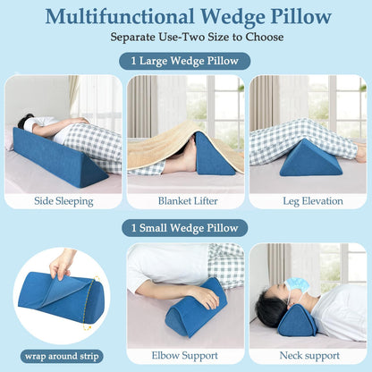 Bed Wedge Pillow For Sleeping Seniors Post Surgery Incline Pillow Bedsore Pressure Relief Cushions For Butt Lifting Patient Turning Triangle Foam Wedges For Bed Positioning Body Back Support (Blue)
