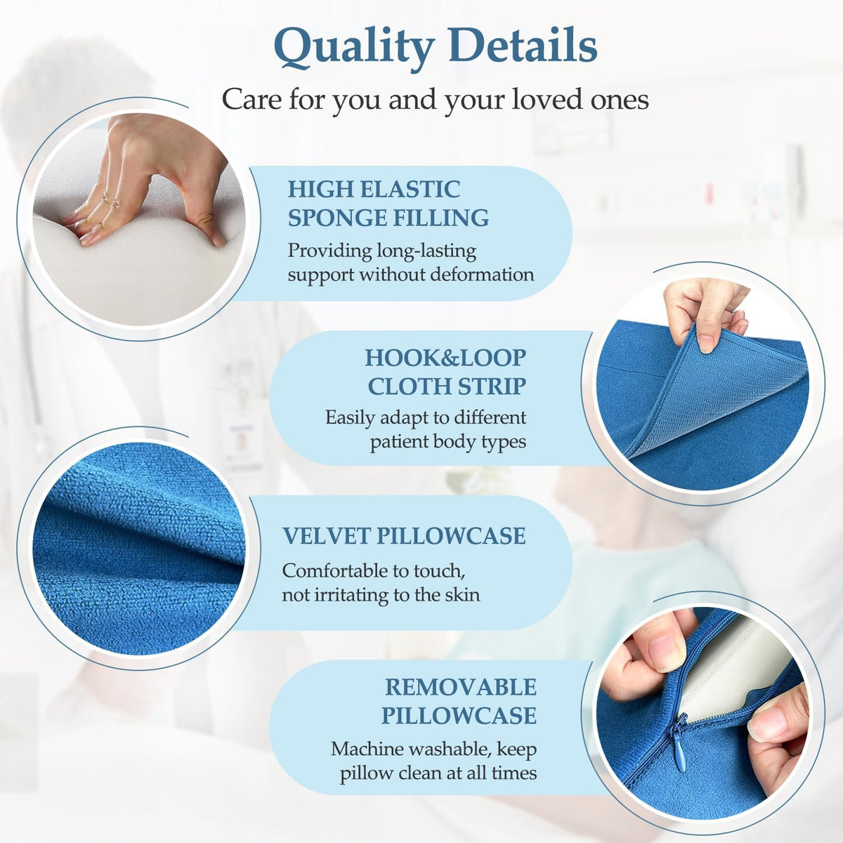 Bed Wedge Pillow For Sleeping Seniors Post Surgery Incline Pillow Bedsore Pressure Relief Cushions For Butt Lifting Patient Turning Triangle Foam Wedges For Bed Positioning Body Back Support (Blue)