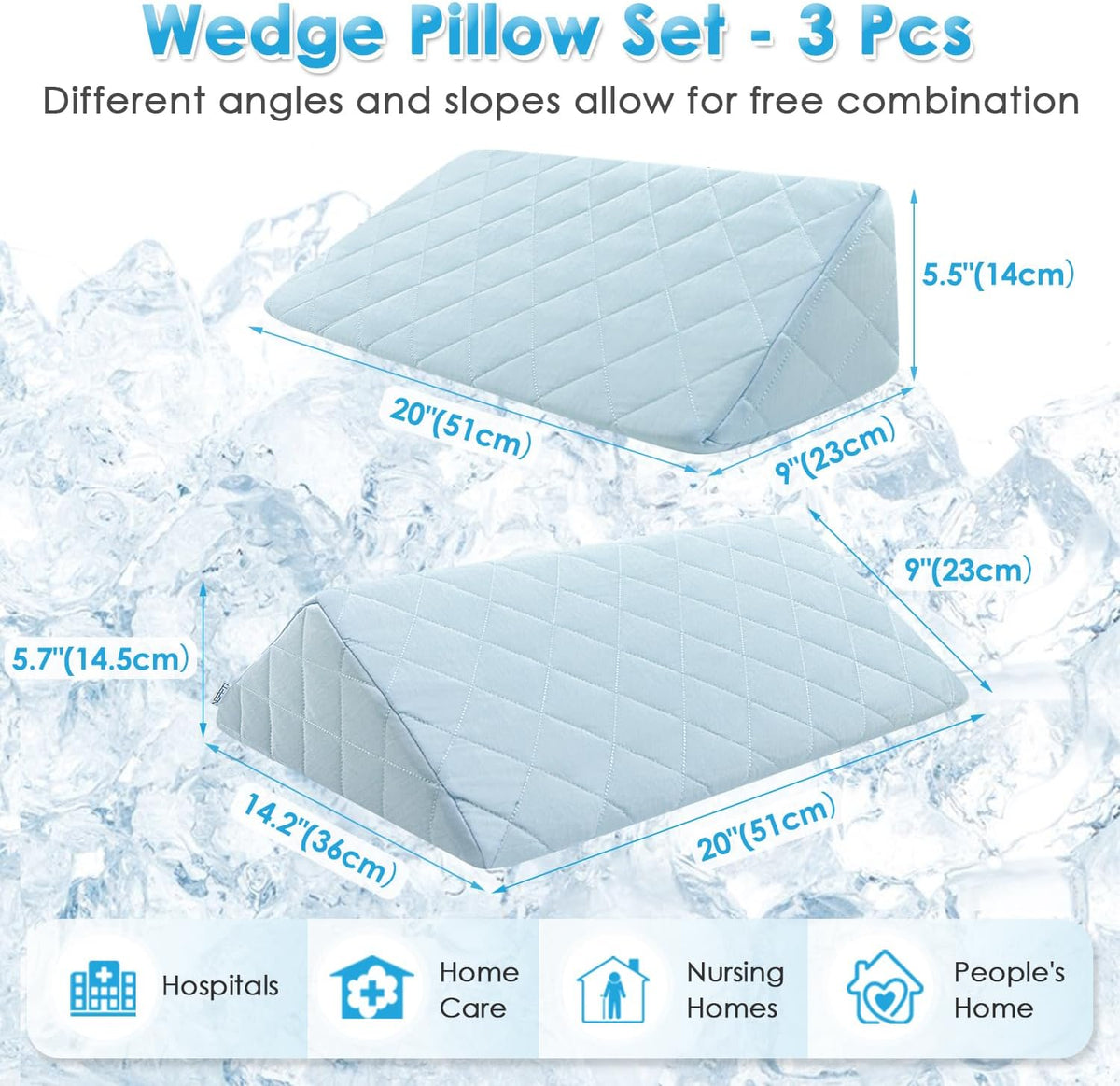 Bed Wedge Pillow For Sleeping Seniors Post Surgery Incline Pillow Bedsore Pressure Relief Cushions For Butt Lifting Patient Turning Triangle Foam Wedges For Bed Positioning Body Back Support (Blue)