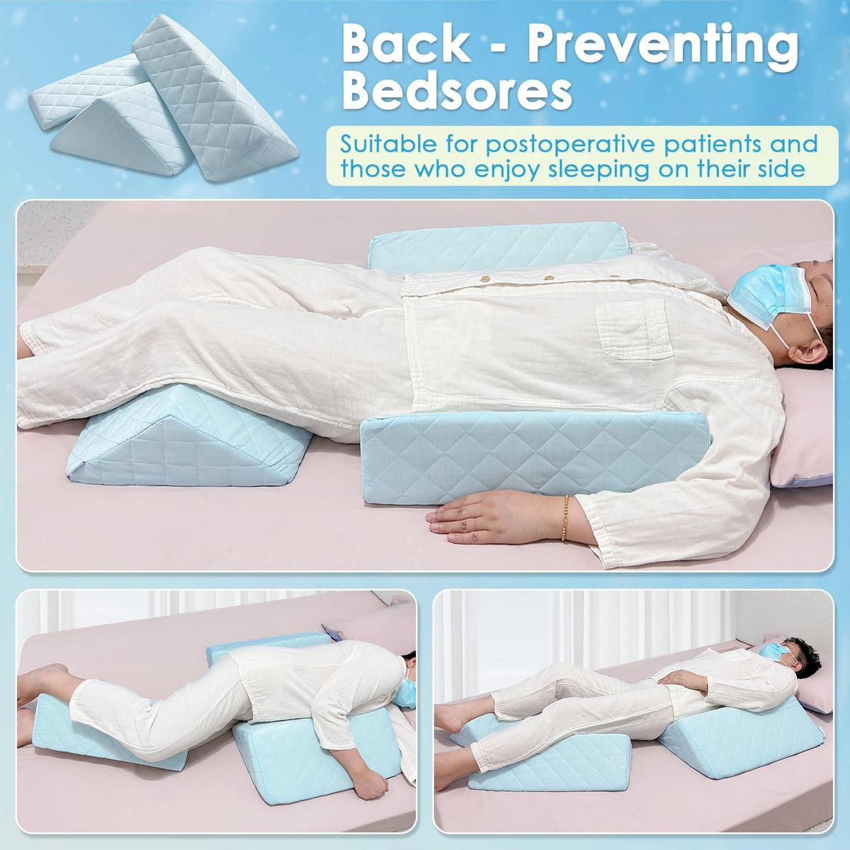 Bed Wedge Pillow For Sleeping Seniors Post Surgery Incline Pillow Bedsore Pressure Relief Cushions For Butt Lifting Patient Turning Triangle Foam Wedges For Bed Positioning Body Back Support (Blue)