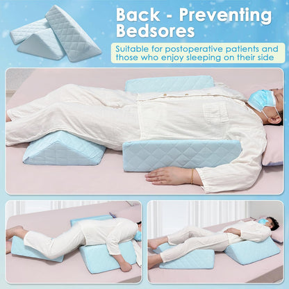 Bed Wedge Pillow For Sleeping Seniors Post Surgery Incline Pillow Bedsore Pressure Relief Cushions For Butt Lifting Patient Turning Triangle Foam Wedges For Bed Positioning Body Back Support (Blue)