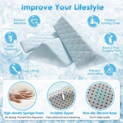 Bed Wedge Pillow For Sleeping Seniors Post Surgery Incline Pillow Bedsore Pressure Relief Cushions For Butt Lifting Patient Turning Triangle Foam Wedges For Bed Positioning Body Back Support (Blue)