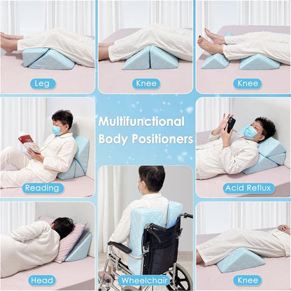 Bed Wedge Pillow For Sleeping Seniors Post Surgery Incline Pillow Bedsore Pressure Relief Cushions For Butt Lifting Patient Turning Triangle Foam Wedges For Bed Positioning Body Back Support (Blue)