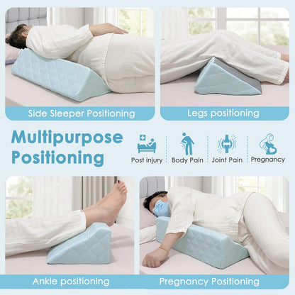 Bed Wedge Pillow For Sleeping Seniors Post Surgery Incline Pillow Bedsore Pressure Relief Cushions For Butt Lifting Patient Turning Triangle Foam Wedges For Bed Positioning Body Back Support (Blue)