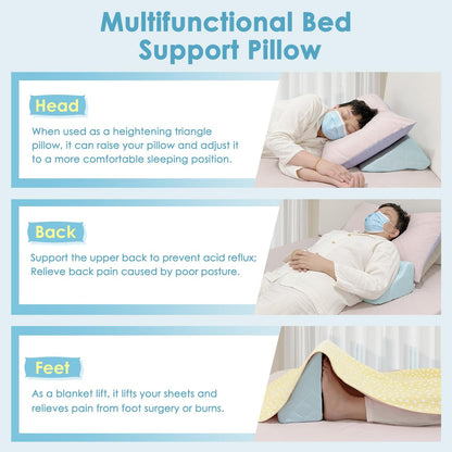 Bed Wedge Pillow For Sleeping Seniors Post Surgery Incline Pillow Bedsore Pressure Relief Cushions For Butt Lifting Patient Turning Triangle Foam Wedges For Bed Positioning Body Back Support (Blue)