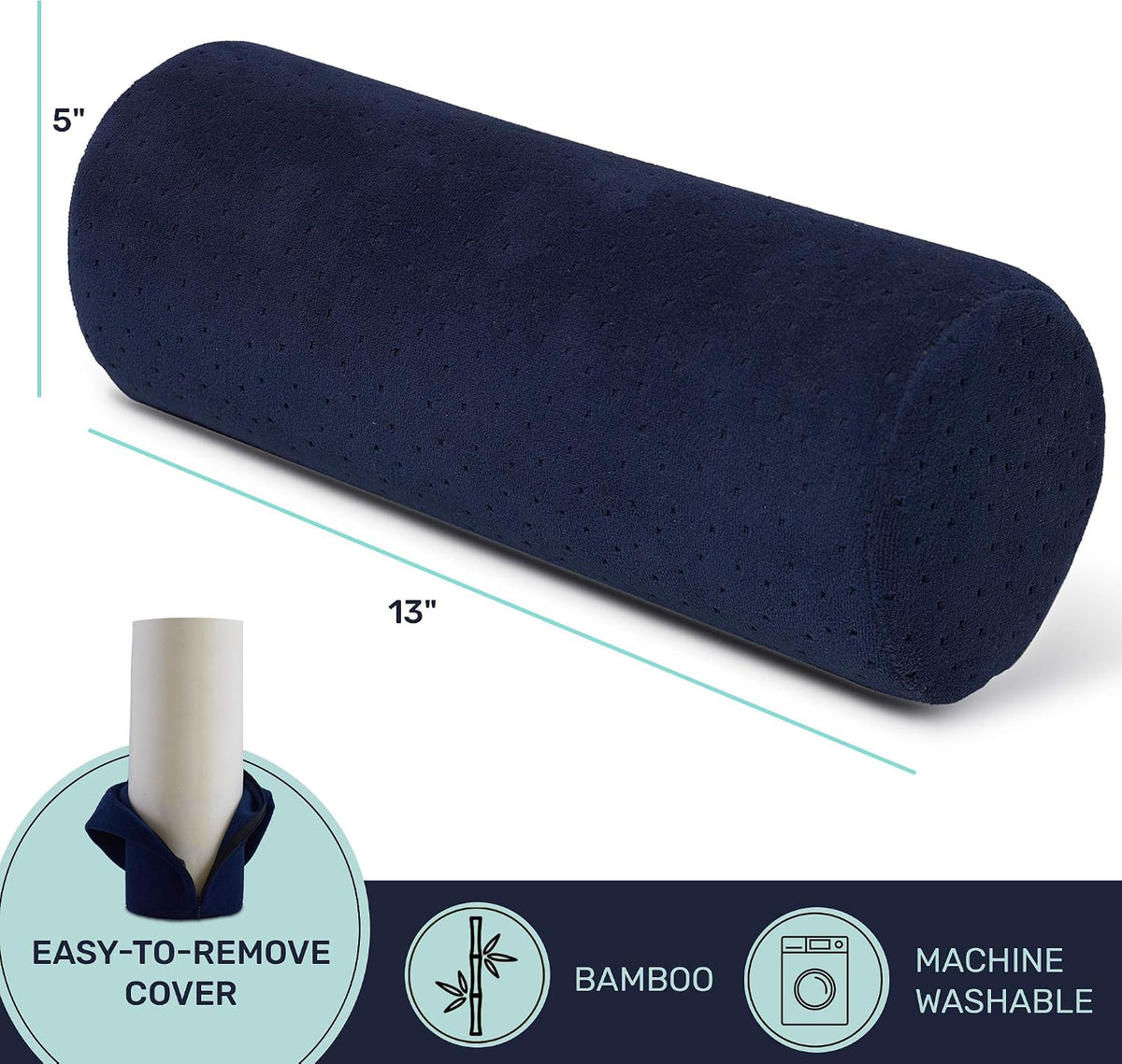 Round Cervical Roll Cylinder Bolster Pillow with Removable Washable Cover, Ergonomically Designed for Head, Neck, Back, and Legs, Grey | 13"X 5"