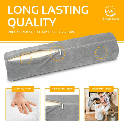 Round Cervical Roll Cylinder Bolster Pillow with Removable Washable Cover, Ergonomically Designed for Head, Neck, Back, and Legs, Grey | 13"X 5"