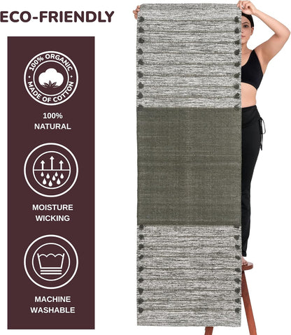 Herbal Organic Cotton Yoga Mat - Eco-Friendly Hand-Woven Non-Slip Rug - Thick & Comfortable (24”x72”x5mm) for Home Fitness & Yoga