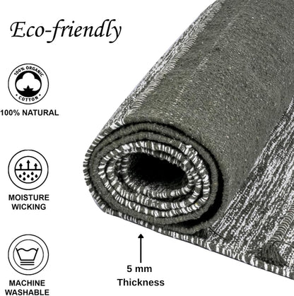 Herbal Organic Cotton Yoga Mat - Eco-Friendly Hand-Woven Non-Slip Rug - Thick & Comfortable (24”x72”x5mm) for Home Fitness & Yoga