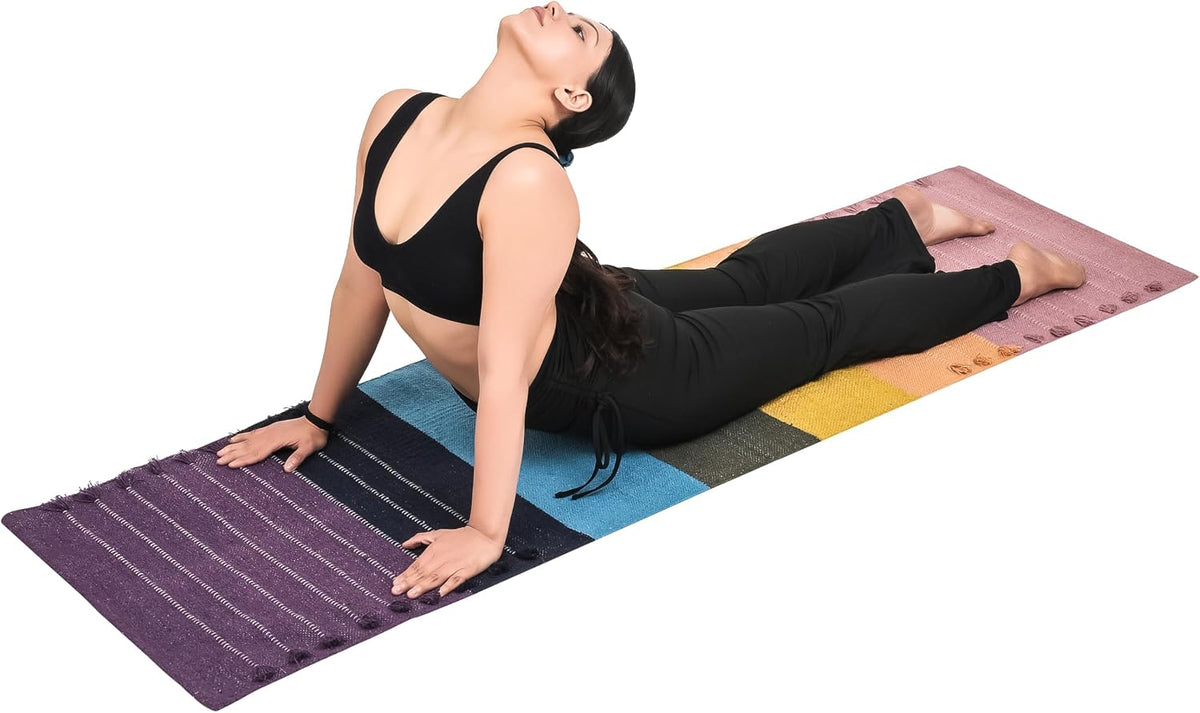Herbal Organic Cotton Yoga Mat - Eco-Friendly Hand-Woven Non-Slip Rug - Thick & Comfortable (24”x72”x5mm) for Home Fitness & Yoga