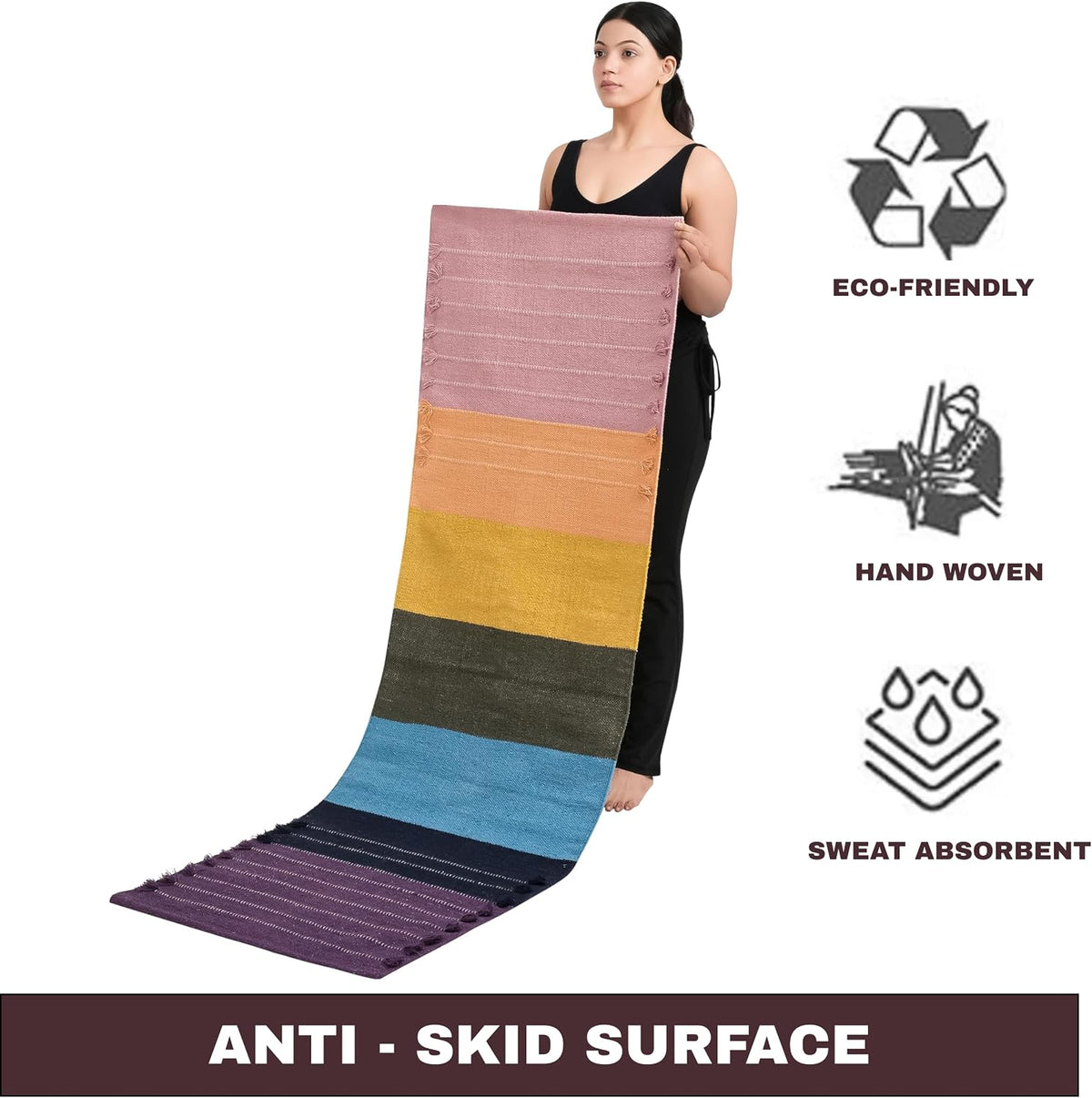 Herbal Organic Cotton Yoga Mat - Eco-Friendly Hand-Woven Non-Slip Rug - Thick & Comfortable (24”x72”x5mm) for Home Fitness & Yoga