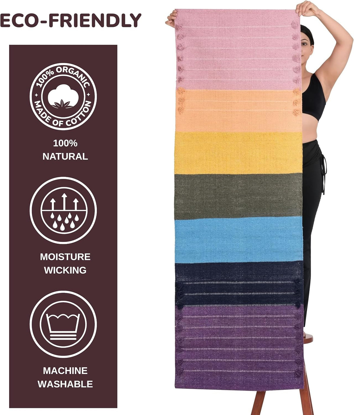 Herbal Organic Cotton Yoga Mat - Eco-Friendly Hand-Woven Non-Slip Rug - Thick & Comfortable (24”x72”x5mm) for Home Fitness & Yoga