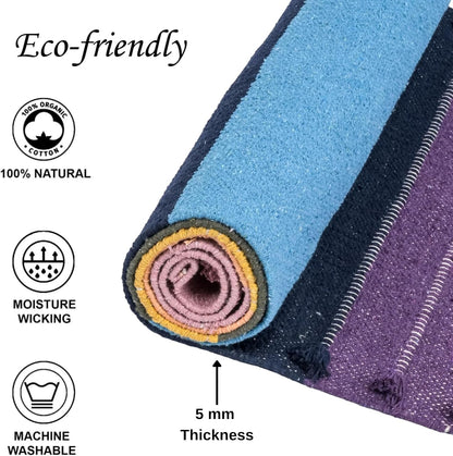 Herbal Organic Cotton Yoga Mat - Eco-Friendly Hand-Woven Non-Slip Rug - Thick & Comfortable (24”x72”x5mm) for Home Fitness & Yoga