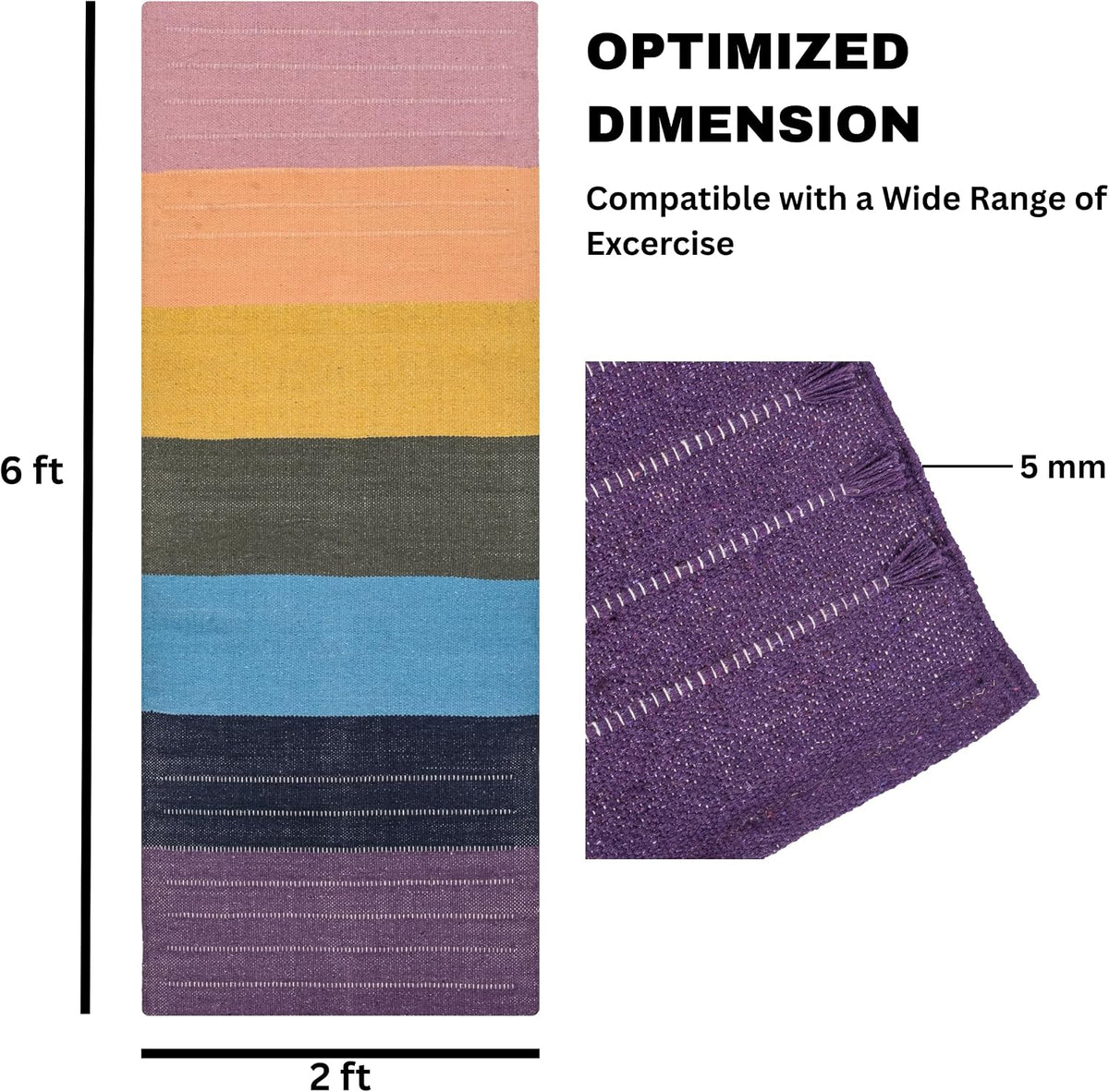 Herbal Organic Cotton Yoga Mat - Eco-Friendly Hand-Woven Non-Slip Rug - Thick & Comfortable (24”x72”x5mm) for Home Fitness & Yoga