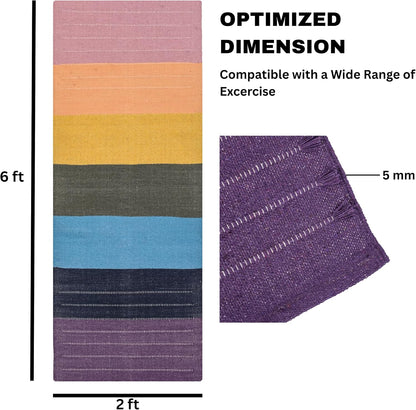 Herbal Organic Cotton Yoga Mat - Eco-Friendly Hand-Woven Non-Slip Rug - Thick & Comfortable (24”x72”x5mm) for Home Fitness & Yoga
