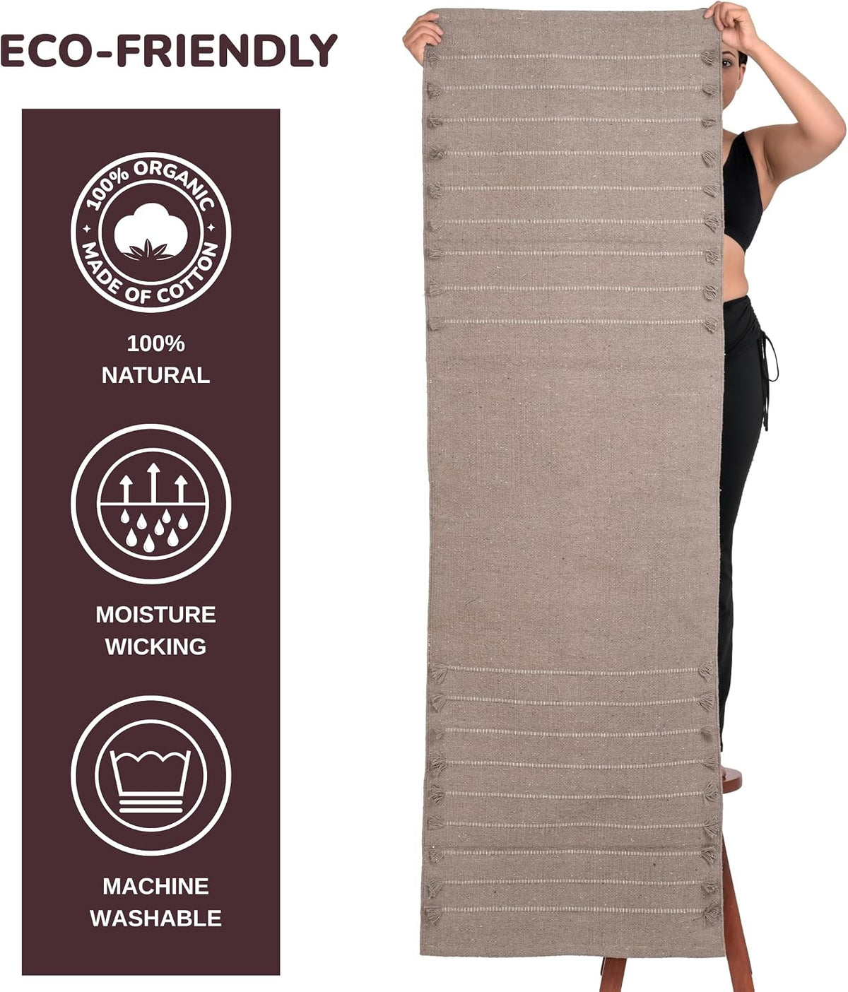 Herbal Organic Cotton Yoga Mat - Eco-Friendly Hand-Woven Non-Slip Rug - Thick & Comfortable (24”x72”x5mm) for Home Fitness & Yoga