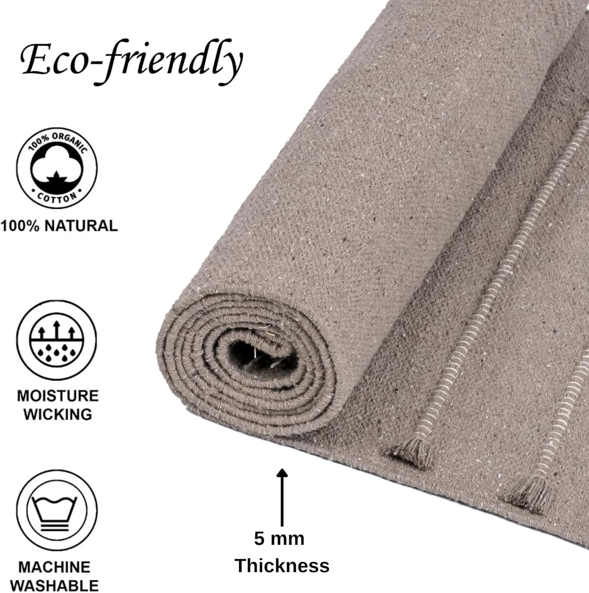 Herbal Organic Cotton Yoga Mat - Eco-Friendly Hand-Woven Non-Slip Rug - Thick & Comfortable (24”x72”x5mm) for Home Fitness & Yoga