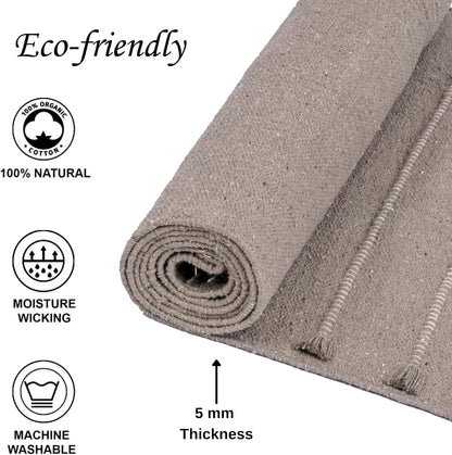 Herbal Organic Cotton Yoga Mat - Eco-Friendly Hand-Woven Non-Slip Rug - Thick & Comfortable (24”x72”x5mm) for Home Fitness & Yoga