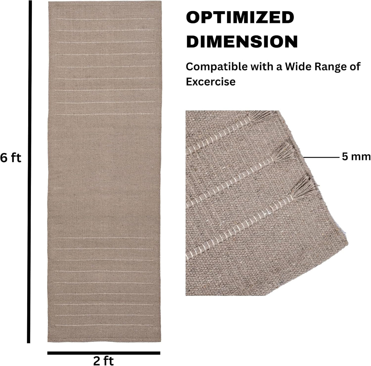 Herbal Organic Cotton Yoga Mat - Eco-Friendly Hand-Woven Non-Slip Rug - Thick & Comfortable (24”x72”x5mm) for Home Fitness & Yoga
