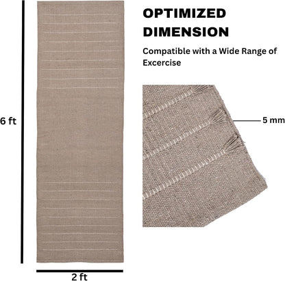 Herbal Organic Cotton Yoga Mat - Eco-Friendly Hand-Woven Non-Slip Rug - Thick & Comfortable (24”x72”x5mm) for Home Fitness & Yoga