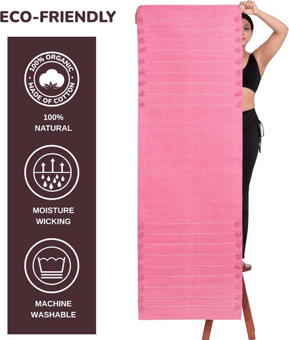 Herbal Organic Cotton Yoga Mat - Eco-Friendly Hand-Woven Non-Slip Rug - Thick & Comfortable (24”x72”x5mm) for Home Fitness & Yoga