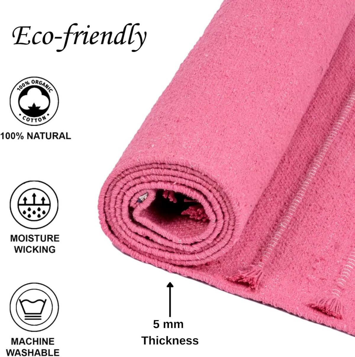 Herbal Organic Cotton Yoga Mat - Eco-Friendly Hand-Woven Non-Slip Rug - Thick & Comfortable (24”x72”x5mm) for Home Fitness & Yoga