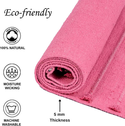 Herbal Organic Cotton Yoga Mat - Eco-Friendly Hand-Woven Non-Slip Rug - Thick & Comfortable (24”x72”x5mm) for Home Fitness & Yoga