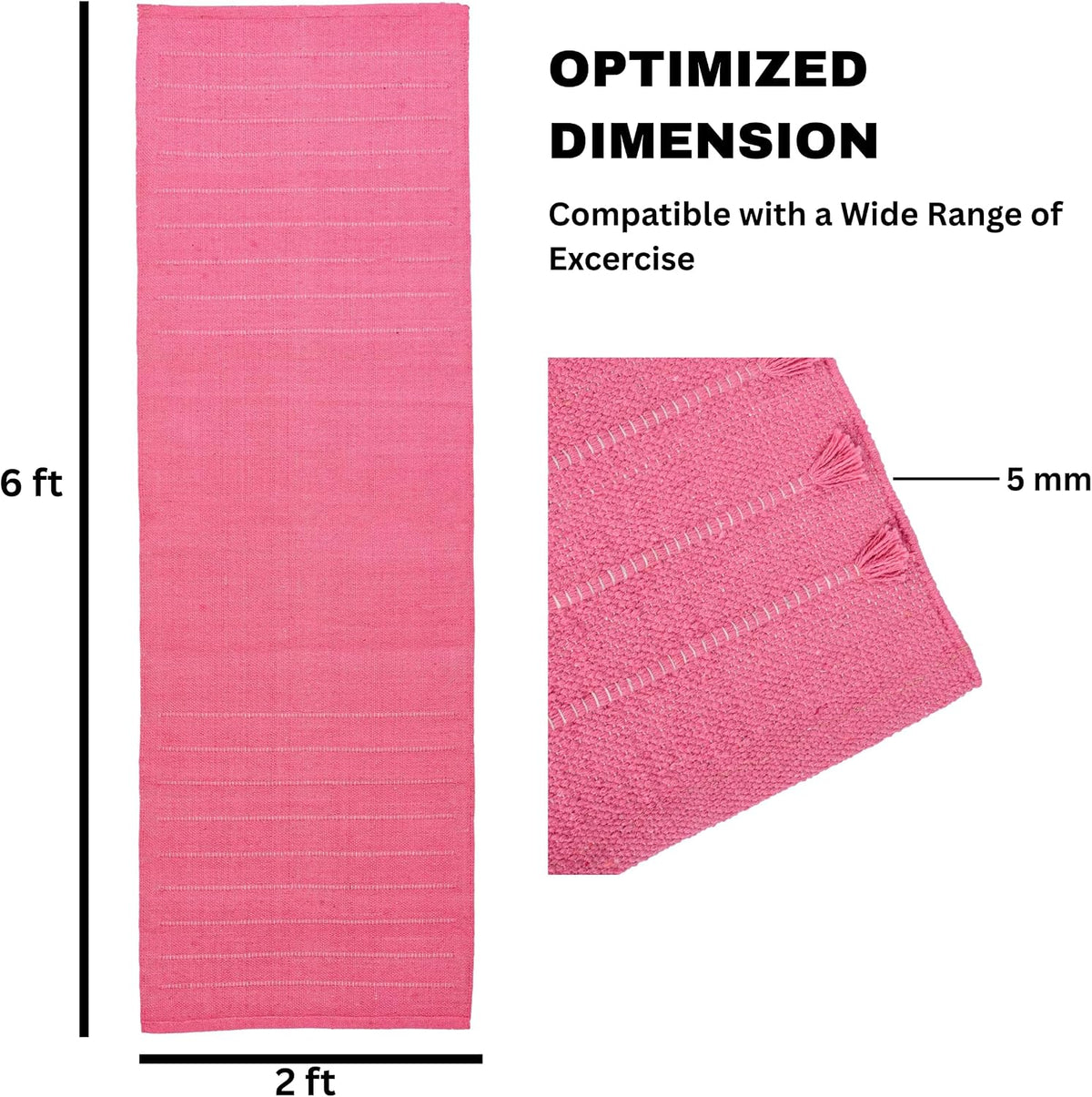Herbal Organic Cotton Yoga Mat - Eco-Friendly Hand-Woven Non-Slip Rug - Thick & Comfortable (24”x72”x5mm) for Home Fitness & Yoga