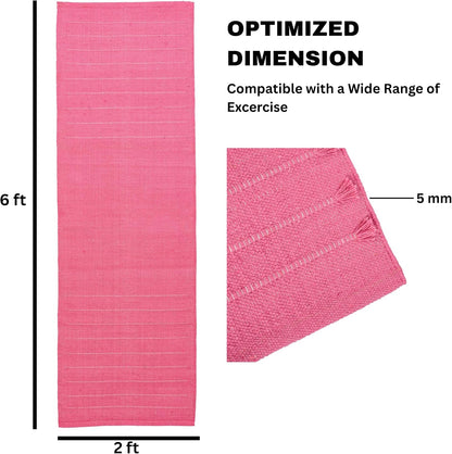 Herbal Organic Cotton Yoga Mat - Eco-Friendly Hand-Woven Non-Slip Rug - Thick & Comfortable (24”x72”x5mm) for Home Fitness & Yoga