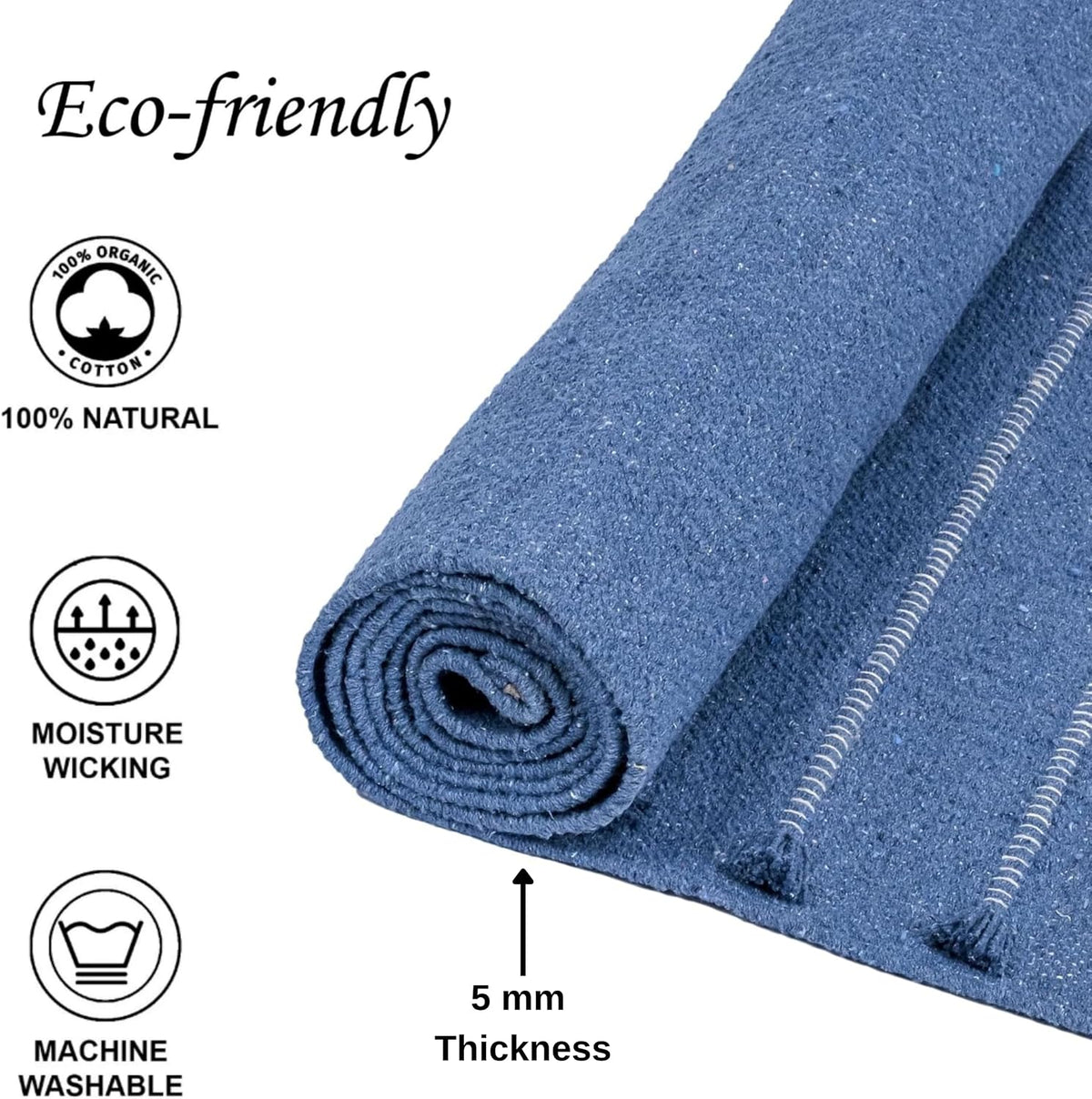 Herbal Organic Cotton Yoga Mat - Eco-Friendly Hand-Woven Non-Slip Rug - Thick & Comfortable (24”x72”x5mm) for Home Fitness & Yoga